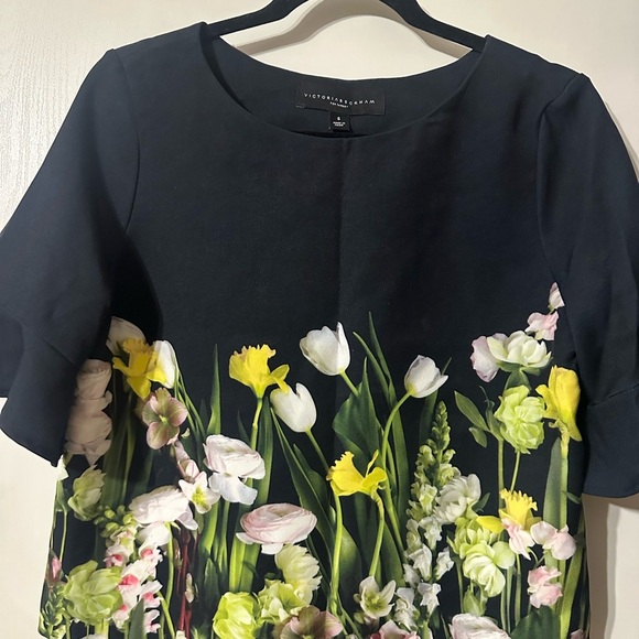 Victoria Beckham for Target Blue and Black Flutter Sleeve Blouse - Picture 2 of 6